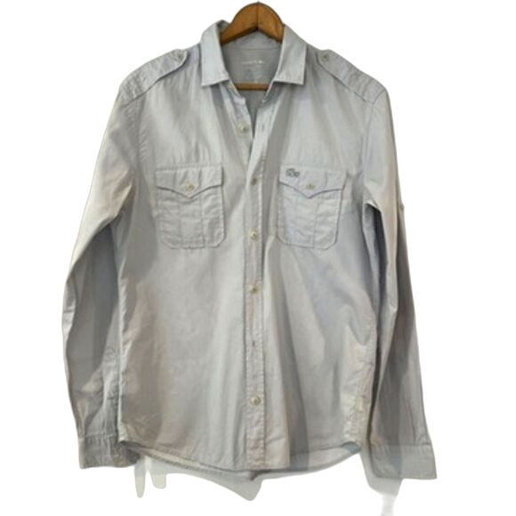 Lacoste Men's Button Front Shirt Cargo Pockets Light Grey Size 40 /US M-L - Picture 1 of 8
